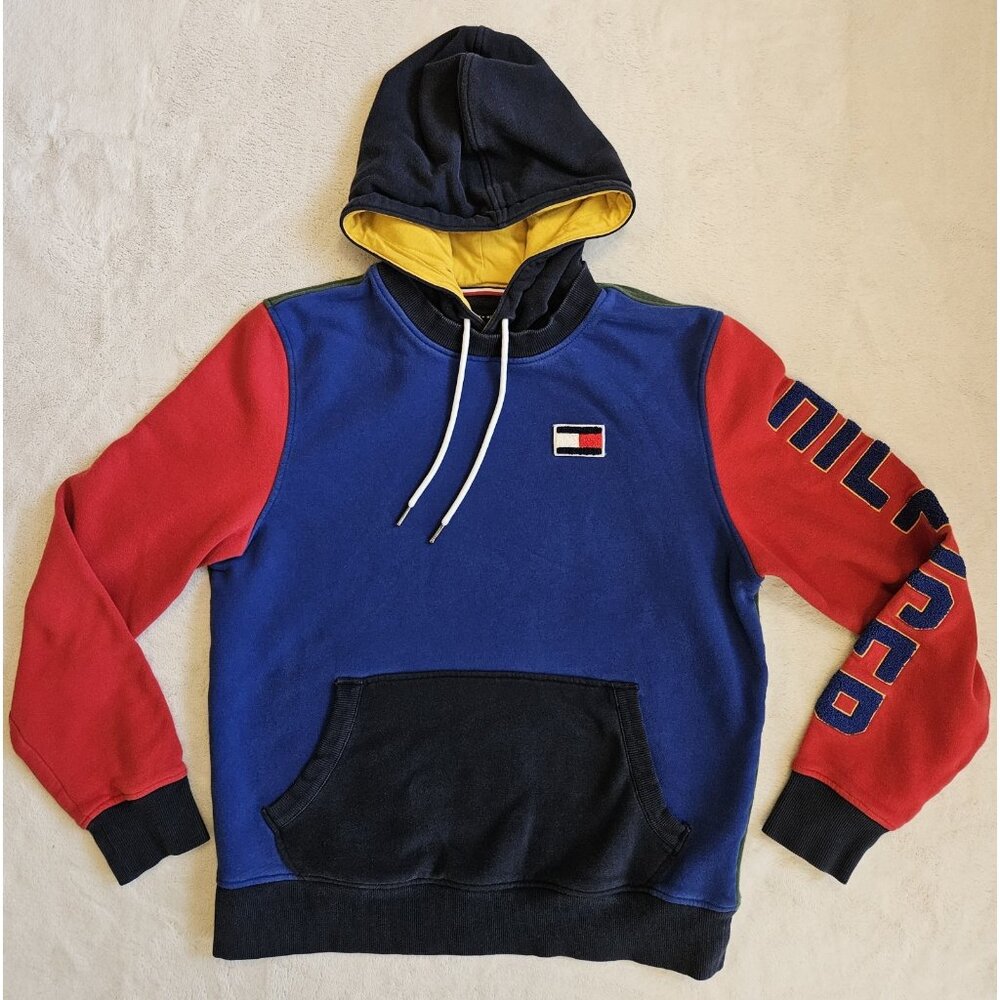 Tommy Hilfiger Retro Multicolored Color block 1990’s Style Hoodie Size Mens Med